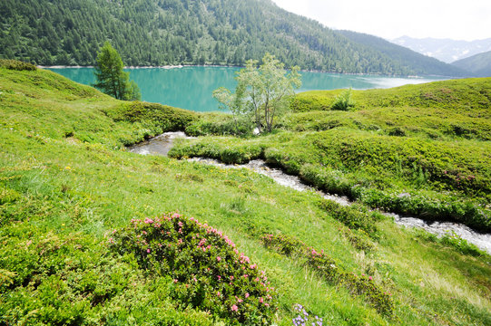 Lake Ritom on the Swiss alps