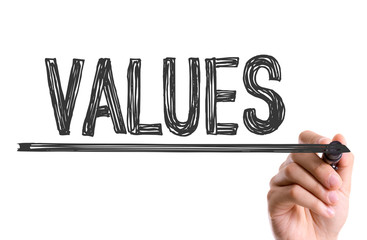 Hand with marker writing: Values