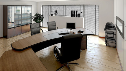 3D interior rendering of a modern office