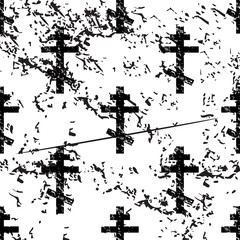 Orthodox cross pattern, grunge, monochrome