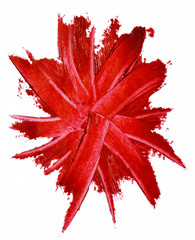 Smudged red lipstick isolated on white background