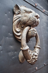 poignée de porte ancienne avec tête de lion sculptée