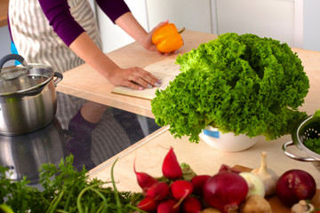 Young Woman Cooking in the kitchen. Healthy Food