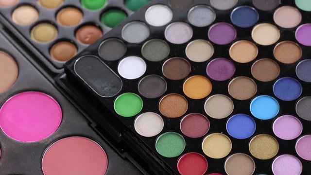 Professional makeup eyeshadows palette, closeup
