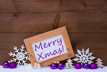 Obraz na płótnie Canvas Purple Christmas Decoration, Snow, Merry Xmas