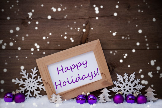 Purple Christmas Decoration, Snow, Happy Holidays, Snowflakes
