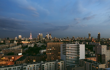 View of the center of Warsaw at dusk