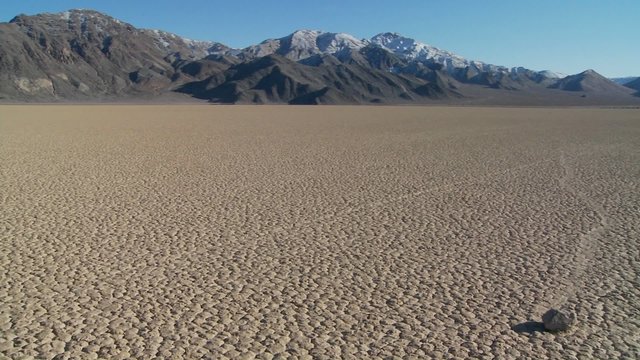 The mysterious rocks which race across the dry lakebed known as the Racetrack in Death Valley.