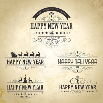 Happy Holiday decoration Set of calligraphic vintage labels