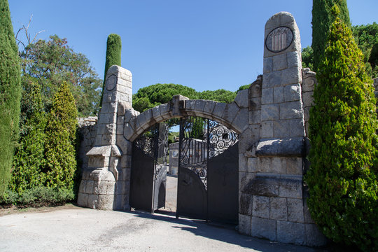 Cardedeu, Catalonia, August 24, 2015: Main entrance Old Cemetery of Cardedeu