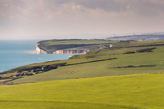 View across the South Downs at Beachy Head, near Eastbourne in East Sussex.