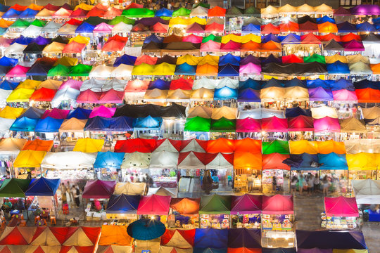 Colourful of aerial view weekend market, night background