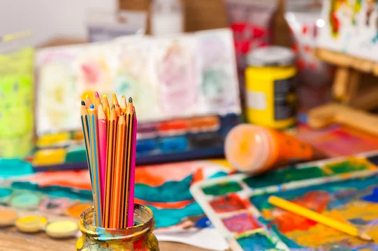 Art supplies and pencils Stock Photo by ©Wavebreakmedia 96398372