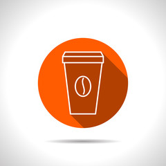 Vector coffee cup orange icon with flat shadow