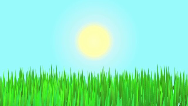 computer animated movie; grass is growing in heat of hot summer sun