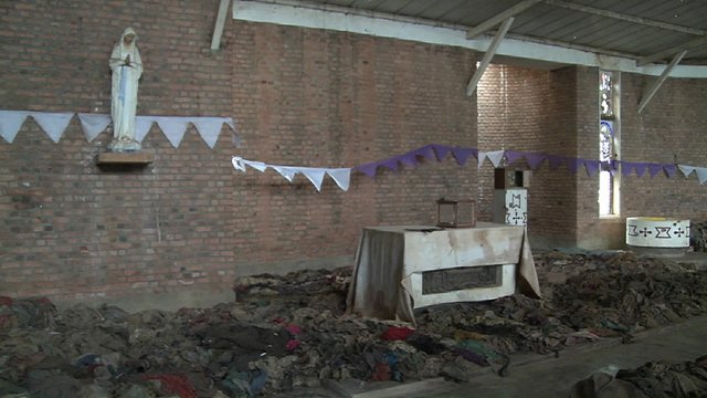 A wide shot of a church in Rwanda where thousands were killed during the genocide there.