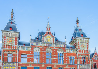 Fototapeta premium Traditional building of Amsterdam main train station in The Netherlands.