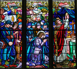 Stained Glass of French First World War soldiers praying