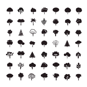 Collection of Black Trees. Vector icons.
