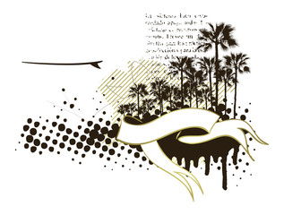 stencil surf banner with table and palms