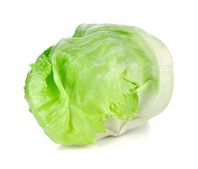 Green iceberg lettuce on white background.