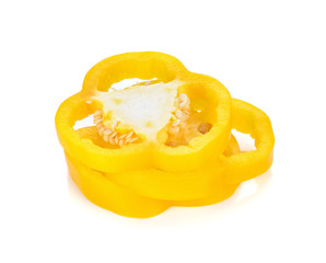 yellow pepper slices on white background