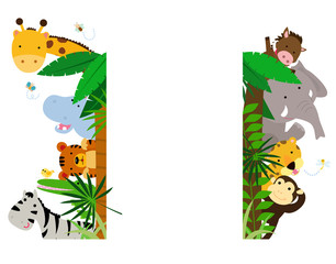 Obraz premium Fun Jungle Animals Border