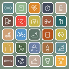 Fitness line flat icons on green background