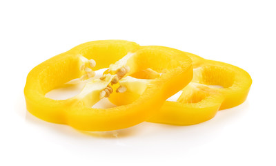 Obraz na płótnie Canvas Sliced yellow paprika pepper isolated on white background