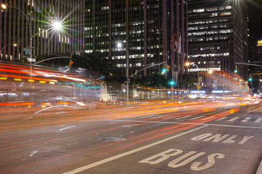 Fototapeta New York City street at night long exposure