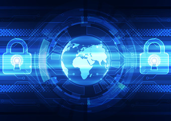 Abstract technology security on global network background, vector illustration
