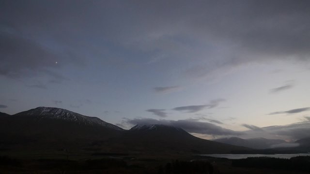 cloudy skies over loch tulla