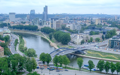 Panorama of the modern city of Vilnius from Gediminas Hill