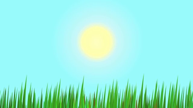 computer animated movie; grass is withering in heat of hot summer sun