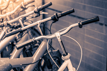 Fototapeta na wymiar Selective focus point on bicycle - vintage filter effect