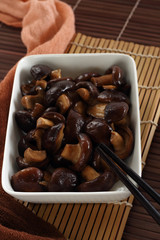 Shiitake fresh mushrooms fried.