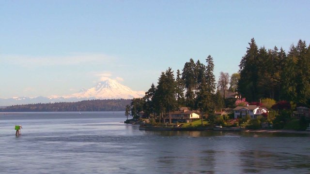 Shot of Bainbridge Island, Washington from the Seattle ferry boat.