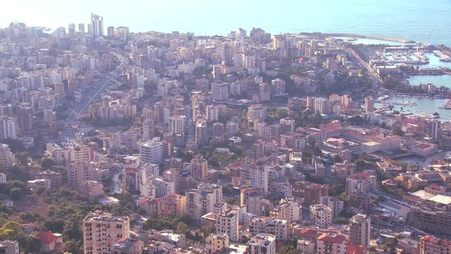 High angle view of the urban sprawl of Beirut, Lebanon.