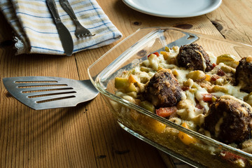 pasta and meatballs with vegetables