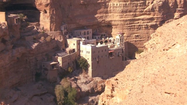 Close up of the beautiful Christian monastery of St. George's in the Judean hills near the Dead Sea.
