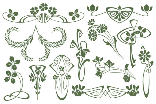 Vector set flower vignette  on different versions