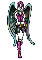 Skeleton Angel Glamour Girl. Illustration cute skeleton woman in fashion clothes with angel wings
