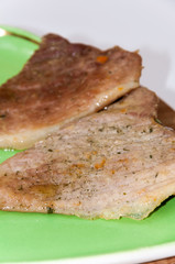 Fried pork meat steaks