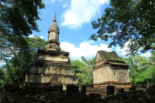 Temple, the ancient temple ruins in Sukhothai Historical Park. A historical park in Thailand located in Sukhothai.