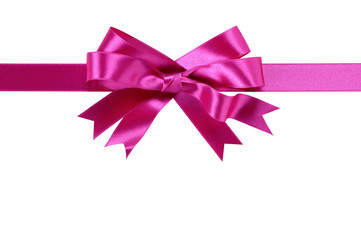 Pink ribbon and bow gift horizontal straight banner isolated on white background photo