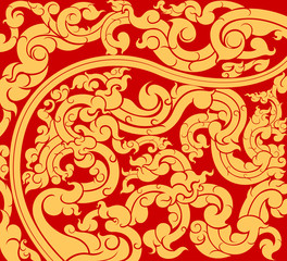 Gold art pattern floral style on a red abstract background