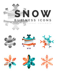 Set of abstract colorful snowflake logo icons, winter concepts