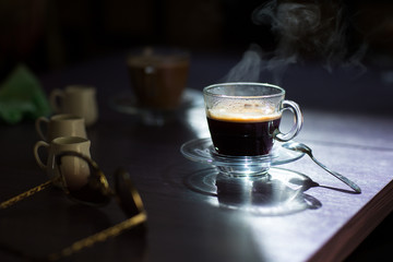 cup of hot coffee on the table
