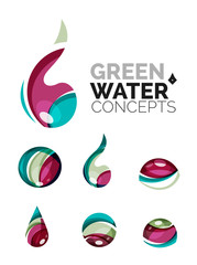 Set of abstract eco water icons, business logotype nature green