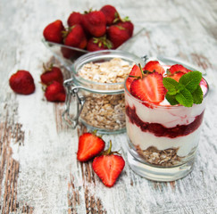 strawberry yogurt with muesli